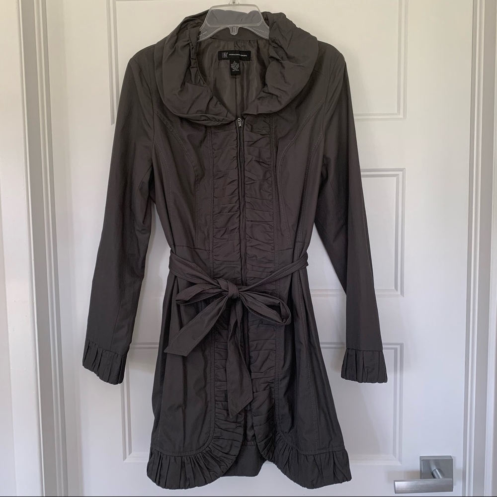 INC - Grey Belted Jacket with Ruffle detail - Women’s Size L